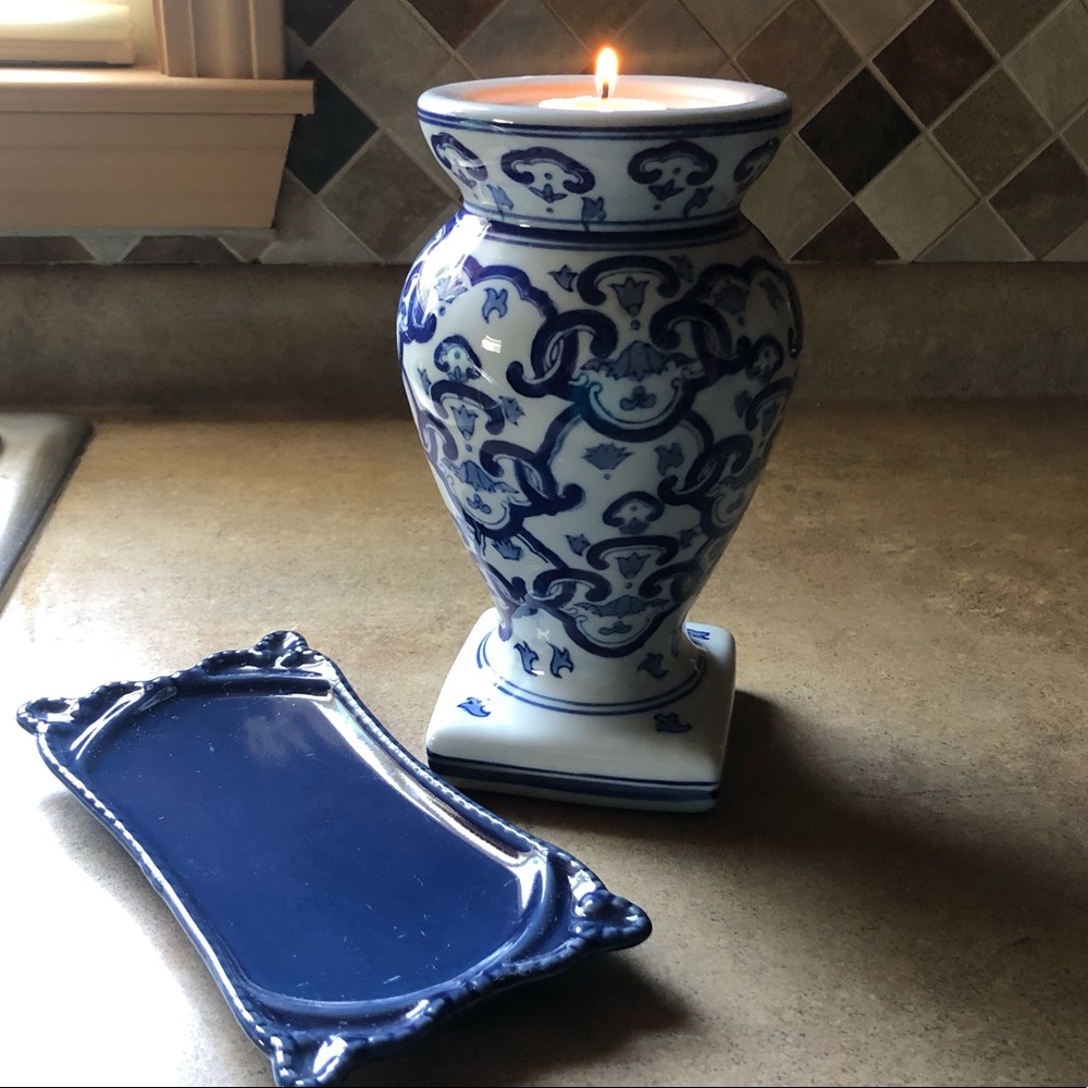 Blue butter dish and Candleholder